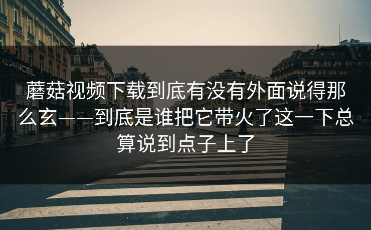蘑菇视频下载到底有没有外面说得那么玄——到底是谁把它带火了这一下总算说到点子上了